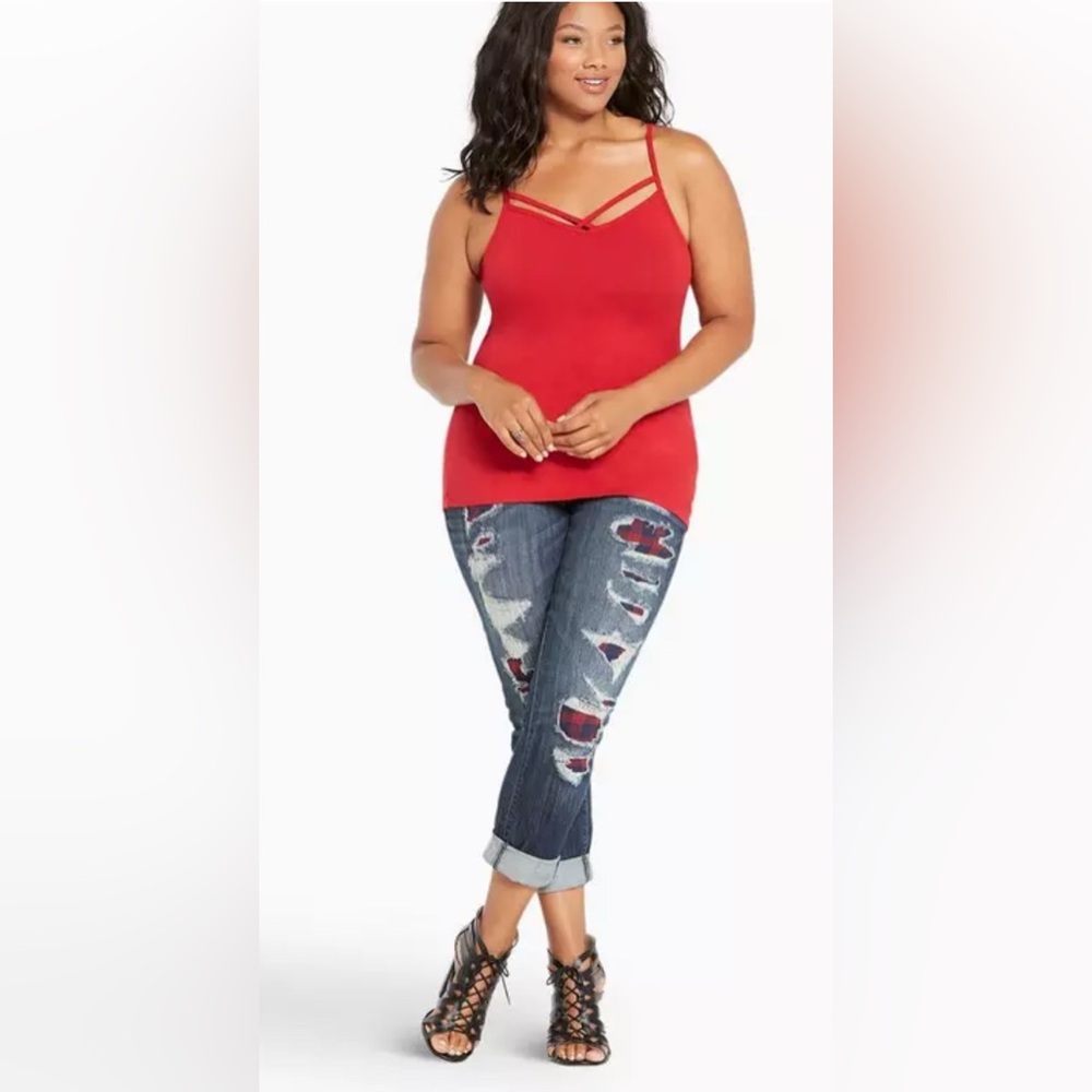 New With Tag Premium Boyfriend Jeans - Dark Wash with Plaid Destruction